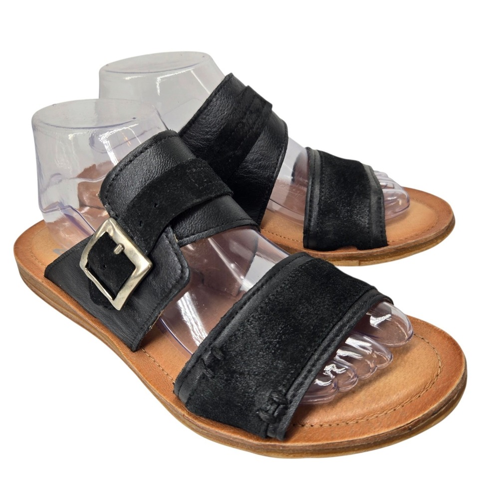 Miz Mooz Leather Slide Sandals Florra Black Slip Womens 9-9.5 40 Resort Vacation